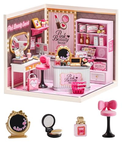 Rolife Super Creator Pink Beauty Store, Kit Fai da Te in Miniatura per Casa delle Bambole con Luce, Kit di Mobili per Casa delle Bambole in Plastica Senza Colla, Kit di Costruzione in Miniatura per