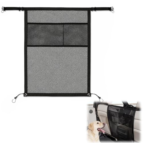 Ranjima hundgaller bil, 69 x 57 cm skyddsgaller bilbarriär separationsnät, hundskydd för bilbagageutrymme och baksäte, säkerhetsbarriär mot hund från baksätet, för SUV-pickup och små bilar