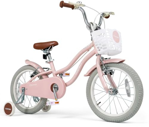 COSTWAY Kids Bike, Children's Training Bicycle (Pink, 16 Inch)