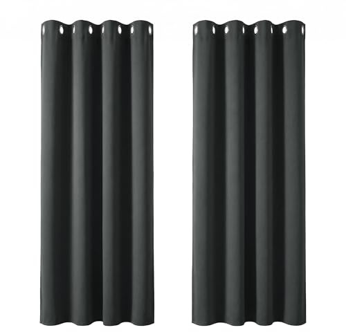Deconovo Super Soft Thermal Insulated Eyelet Curtains Blackout Curtains for Bedroom 46 x 72 Drop Inch Dark Grey 2 Panels
