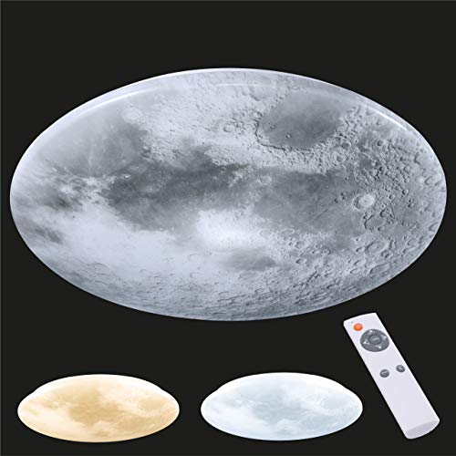 Proventa LED Mondlampe Decke Ø 40cm – 18W Dimmbar, Lichtfarbe wählbar 3000–5500K, Nachtlichtfunktion, mit Fernbedienung – Deckenleuchte im Monddesign für Wohnzimmer, Schlafzimmer & Kinderzimmer