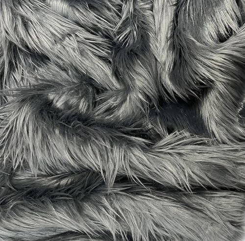 EOVEA Shaggy Faux Fur Fabric by The Yard – 60” Wide | Fluffy, Soft Fake Fur Material for Sewing, Crafts, Costumes, Upholstery & Home Decor | Long Pile Plush Fabric(Dark Grey, One Yard)