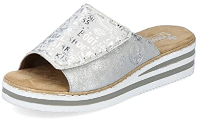Rieker Damen Slipper V0290, Frauen Slip On,Slip-ons,freitzeitschuhe,offener,einschlupf,Slipper,Mokassins,Halbschuhe,Silber/Platin (90),36 EU / 3.5 UK