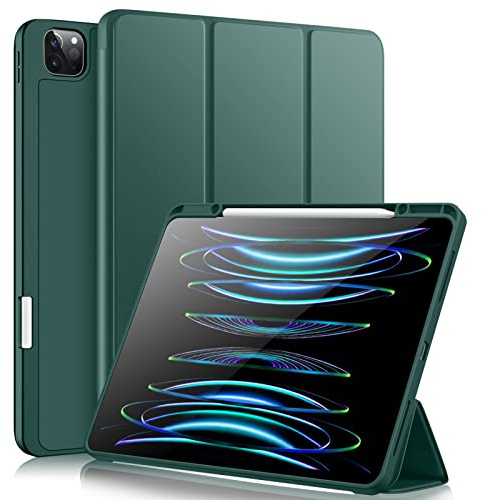 Vobafe Funda Compatible con iPad Pro 12.9 de 6.ª/5.ª/4.ª/3.ª Generación, Carcasa Trasera Flexible de TPU con Soporte para Lápiz para iPad Pro 12.9 2022/2021/2020/2018, Pino Verde