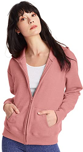 Hanes Comfortblend Full-Zip Hooded, EcoSmart Sweatshirt, Women's Comfortable Hoodie, Mauve, Mauve, S