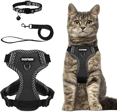 NeuWook Katzengeschirr mit Leine, Katzenleine mit Geschirr für Katzen, Brustgeschirr Cat Harness Katzengarnitur ausbruchsicher verstellbar Katzenweste (Schwarz, M)