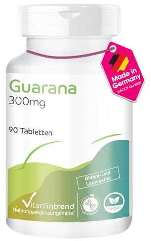 Guaraná 300mg - con cafeína - 90 tabletas - alta dosis - vegano - suplementos de Alemania | Vitamintrend