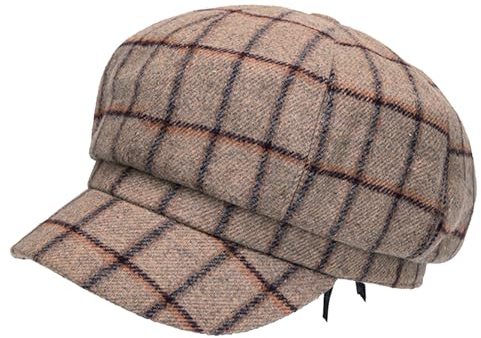 Rayson Gorra Newsboy de Mujer Invierno Ajustable Gorras Globo Vintage Forro de Seda Sombrero Octogonal con Visera Classic Plaid