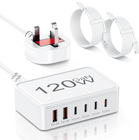 USB C Plug Fast Charge, 120W GaN 6 Port USB C Charging Station Multi Desktop Charger Type C Charging Plug, Portable Travel Plug for iPhone 17 16 15 14 13 12 11 Pro Max Plus XS XR SE,Samsung, iPad