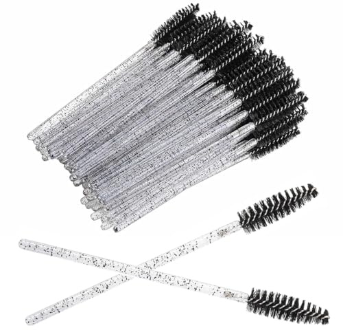 PLABBDPL 100x Pennello per Ciglia, Scovolini Mascara Monouso, Pennello per Sopracciglia Monouso, con Manico in Cristallo Scovolini Ciglio, per Extension Ciglia Microbrush per Sopracciglia/Ciglio, Nero