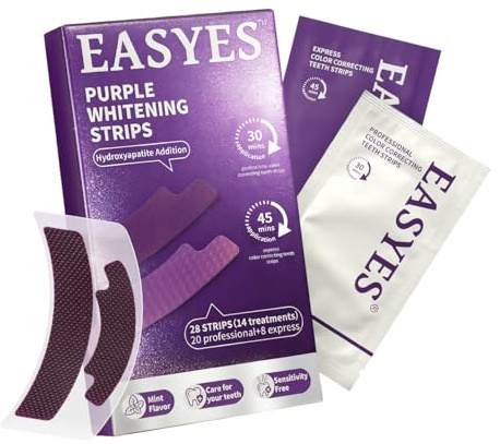 EASYES Strisce sbiancanti per la correzione del colore, applicazione asciutta e umida, neutralizzazione istantanea del colore, protezione dello smalto dei denti, 28 strisce