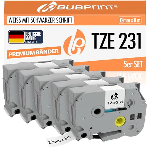 Bubprint 5x TZE-231 kompatibel als Ersatz für Brother P-touch Bänder 12mm TZE-231 TZE 231 für Brother P-Touch H101gb H101c H100lb H100r H101 H105 H100 H107b D400 D200 D600vp E110 E550wvp