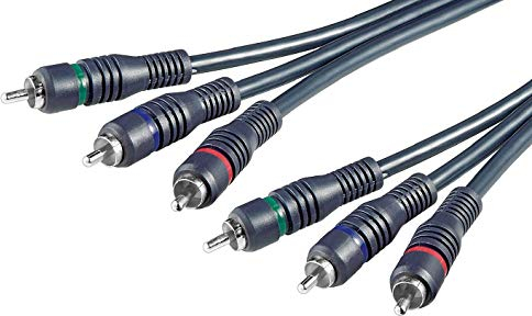 PremiumCord Cable HQ 3X RCA a 3X RCA, Macho a Macho, Cable de Conexión Audio Video de Calidad, Estéreo, para TV, Celulares, MP3, HiFi, Color Negro, 2m