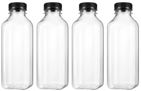 UKCOCO 500ml Transparente Plastikflasche-Leer Kunststoffflaschen zum befüllen transparente Plastikflasche Saftflaschen mit Schwarze Kappen Deckel Likörflaschen für Candy/Schnaps/Saft/Öl 4PC