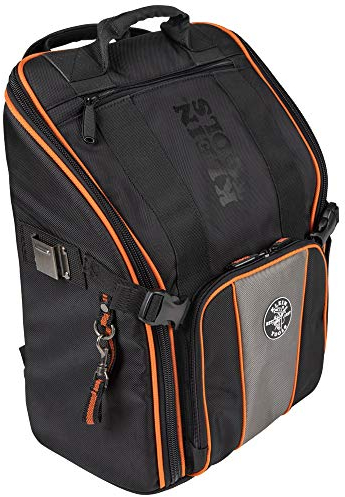 Backpack Tool Bag, Heavy Duty Tool Organizer, 21 Pockets and Large Interior Klein Tools 55482, Orange, 17.25-Inch