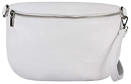 OBC Made in Italy Damen Leder Tasche Gürteltasche Crossbody Hüfttasche Bauchtasche Umhängetasche Cross-Over Bodybag Schultertasche Handytasche (Weiß)