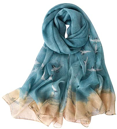 STORY OF SHANGHAI Foulard Donna Seta di 100% Seta, Stola Elegante Cerimonia Chiffon Leggera, Sciarpa Primaverile con Fantasia Colori, Adatto a molteplici occasioni