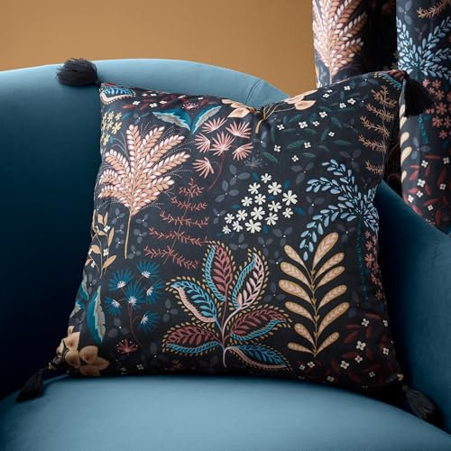 Catherine Lansfield Exotic Leaves Soft Recycled Polyester Velour 45x45 cm Cushion Black