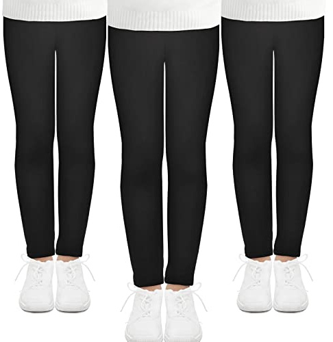 JOCMIC 3 Pack Girls Leggings Full Length Toddler Stretchy Tights Pants Black, 10-12 Years, Tag 150