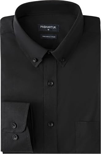 PASHARTUK Wrinkle Free Regular Fit Mens Button Down Shirts Long Sleeve Dress Shirts for Men (Black 176,XL)