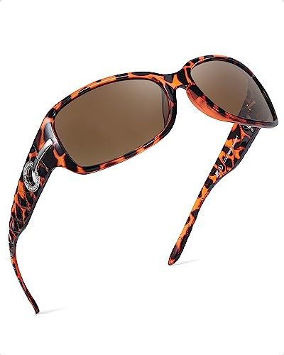 LVIOE Sonnenbrille Damen Polarisiert Vintage Groß Wraparound-Design Blendschutz mit UV400 Schutz
