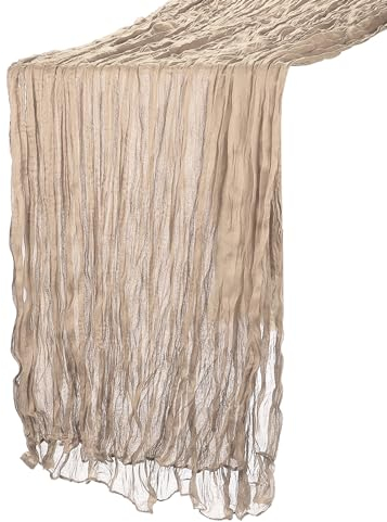 QUARKZMAN 13Ft Tovaglia Tavola Stamigna, 35 x 157 Pollici Rustico Garza Tovaglia Puro Runner per Matrimonio Festa Matrimonio Decorazioni Tavolo, Sabbia