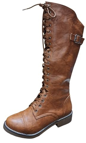 Botas altas de mujer de ancho con puntera cuadrada y tacón cuadrado, botas de caña larga con bordado de confort, marrón, con cremallera en la parte posterior, botas de caña larga, botas de tobillo