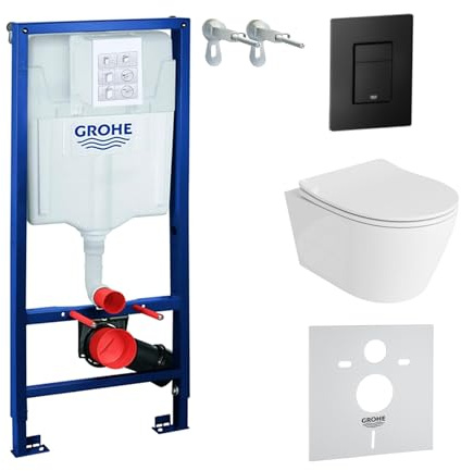 Lavita,Élément mural Solido + WC suspendu mural Praia blanc sans bord + abattant WC SoftClose,Bouton noir,Kit complet,Réservoir de chasse encastré,Kit complet,WC complet,