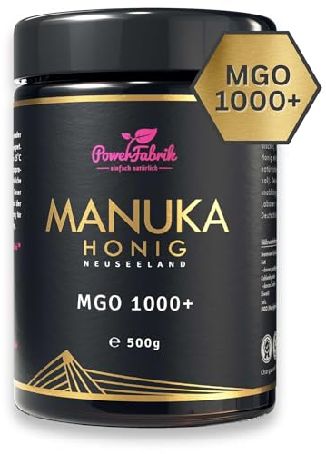 Manuka Honig | MGO 1000+ | 500g | Das ORIGINAL aus NEUSEELAND | IM GLAS | PUR, ROH & ZERTIFIZIERT | Premium Qualität 100% natürlich | PowerFabrik