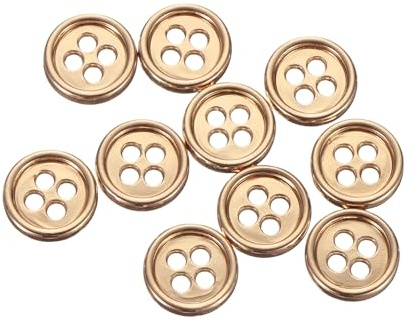 sourcing map 10pcs Metal Sewing Button, 10mm 4-Hole Round Suit Shirts Coats Clothes Sewing Buttons for Decoration Craft, Gold