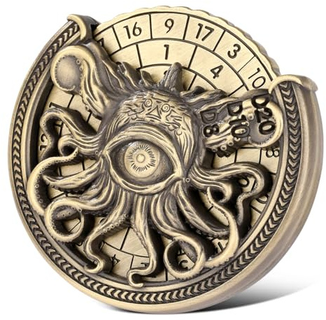 DND Ruota Dadi Spinner, 7-in-1 Metallici D&D Dadi Gyro, Spinner di Dadi a Roulette Polpo con un Occhio, Regali di D&D con Scatola Regalo, Accessori per Giochi di Ruolo e Giochi di Società, Bronzo