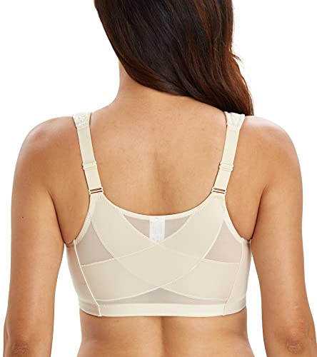 Lemorosy Soutien-Gorge Minimiseur sans Armatures pour Femme avec Bonnet Complet Fermeture Devant Confort Taille Grande (Beige,110F)