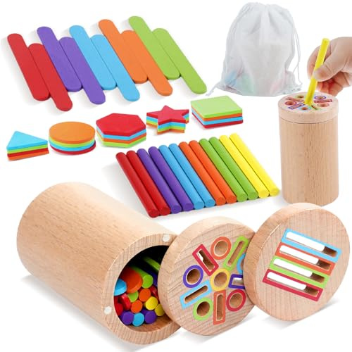 Montessori Spielzeug ab 1 Jahr, Motorikspielzeug Montessori Spielzeug 2 Jahre, 3-in-1 Montessori Spielzeug Baby ab 1 2 3 Jahre Holzspielzeug Steckspiel Sortierspiel Kleinkind Sensorik Geschenke