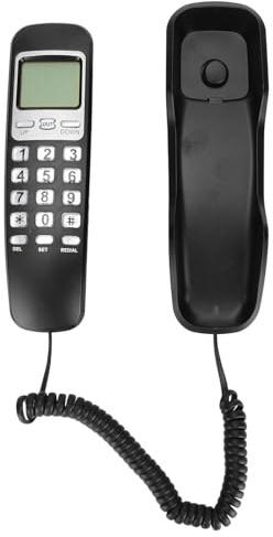 CHICIRIS Telefono di Rete Fisso con Filo Portatile con Tastiera Numerica, Funzione di Riduzione, Display LCD per Uso Domestico e Ufficio, Materiale ABS (BLACK)