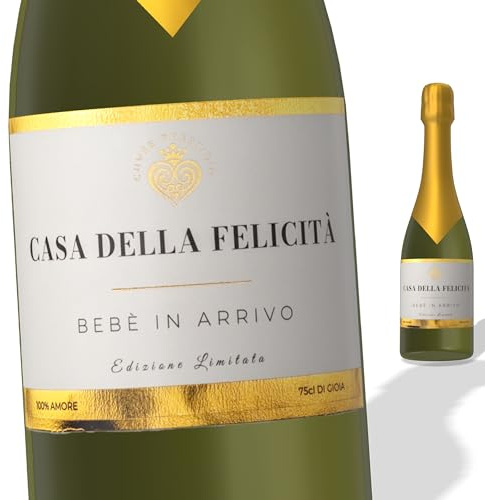 FunFest - Set de 2 Etiquetas para Botella de Cava/Champán - Bebè in arrivo - Blanco y Oro (Atención: Texto en ITALIANO)