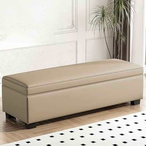 Otomana de almacenamiento grande de cuero, otomana cuadrada de almacenamiento para dormitorio, sala de estar, otomana de sala de estar de 15.7 pulgadas de alto con almacenamiento, banco de esquina con