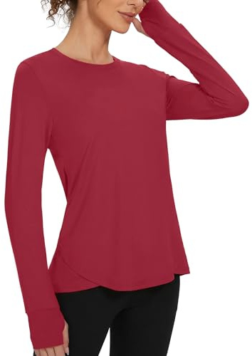 Gyabnw Camiseta Deportiva Mujer con Protección Solar de Manga Larga Ligera | Ropa deportiva ligera y transpirable, de secado rápido, para gimnasio, running al aire libre, yoga y entrenamiento diario