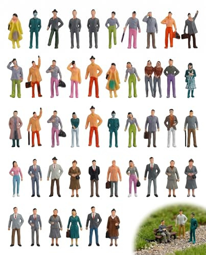 RAVNIX 50 Figurines Miniatures Personnages Colorés 1:75 H-25mm, Poses Variées | Idéal Modélisme Ferroviaire, Diorama, Maquette Architecturale & Paysage.