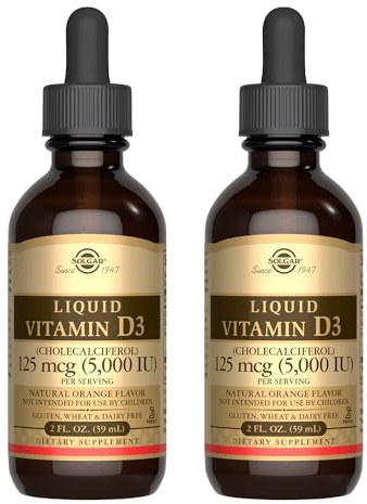 Solgar Liquid Vitamin D3 125 mcg (5,000 IU) - 2 fl oz, Pack of 2 - Natural Orange Flavor - Helps Maintain Healthy Bones & Teeth - Immune System Support - Gluten & Dairy Free - 118 Total Servings