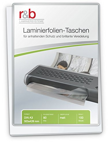 r&b FT-A3-80M Laminierfolien A3, 303 x 426 mm, 2 x 80 mic, 100 Stück
