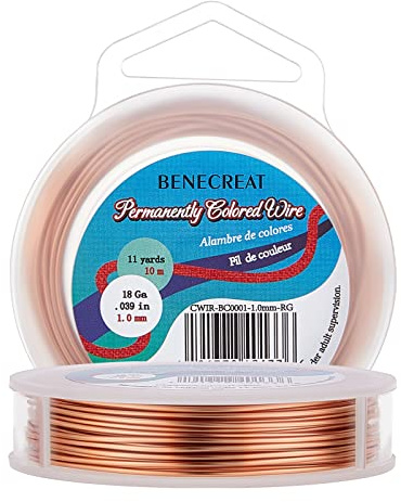 BENECREAT 18Gauge (1.0mm) Fil de cuivre résistant à la ternissure Fil de Perles de Bijoux 10M/11Yard