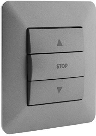 Zenitech - Interrupteur Volets Roulants Titanium - Finition Mate - 3 Boutons Montée/Stop/Descente - Bornes Automatiques - Support Clipsable - Plaque 86x86 mm - Boîte d'Encastrement Compatible