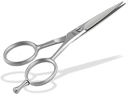 Bartschere aus Solingen Haarschere mit einseitiger Mikroverzahnung Made in Germany Nasenhaarschere Schnurrbartschere für die optimale Bartpflege zum Kürzen von Barthaaren, Nasenhaaren und Kopfhaaren