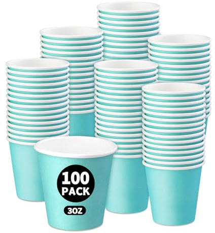 [Paquete de 100] Vasos de papel de 3 onzas, vasos de baño desechables, vasos de enjuague bucal pequeños, mini tazas de espresso, picnic, oficina y viajes (azul cielo)