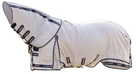 LeMieux Kudos Gladiator Fly Rug - Breathable - UV Protection - Water Repellent and Quick Drying - Extended Belly Flap - Grey - 7ft0