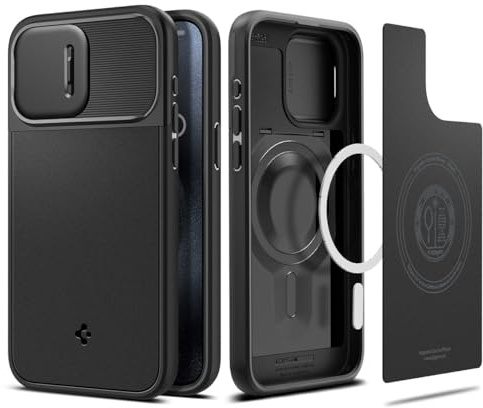 Spigen Optik Armor MagFit Case for iPhone 15 Pro Max, Compatible with MagSafe Accessories - Black