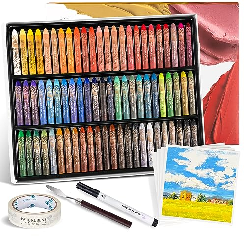 Paul Rubens Ölpastell-Kit, 72 Farben HaiYa Artist Soft Ölpastelle Lebendig und cremig, und 10 Blatt Ölpastellpapier, 1 Abdeckklebstoff, 1 Spachtel und 1 schwarzer Acryl-Marker-Stift