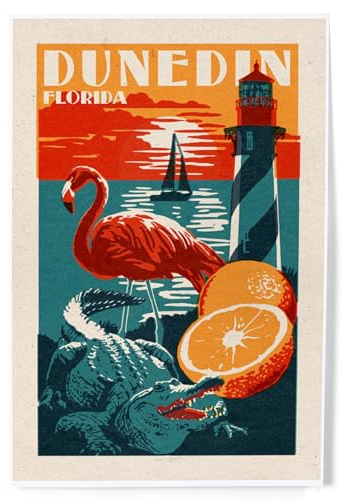 Lantern Press 8x12 Inch Art Print Wall Decor, Dunedin, Florida, Woodblock
