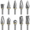 QUTIASE Lot de 10 Fraises Rotatives Acier Carbure de Tungstène Double Coupe, Fraises Rotatives pour Outils électriques, Tige de 1/8 inch (3mm) pour Polissage Métaux, Graveren