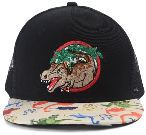 YMHAT Kids Trucker Baseball Hat Toddler Boy Mesh Back Hat Dinosaur Flat Bill Snapback Cap for 2-8 Year Old